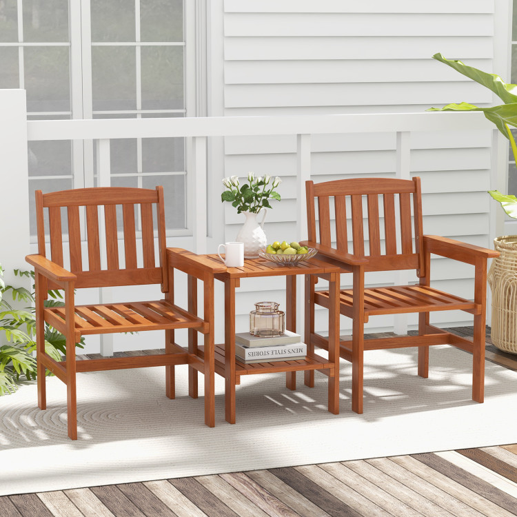 JV11768 Patio Bistro Table & Chairs Set with Umbrella Hole - 3 Piece