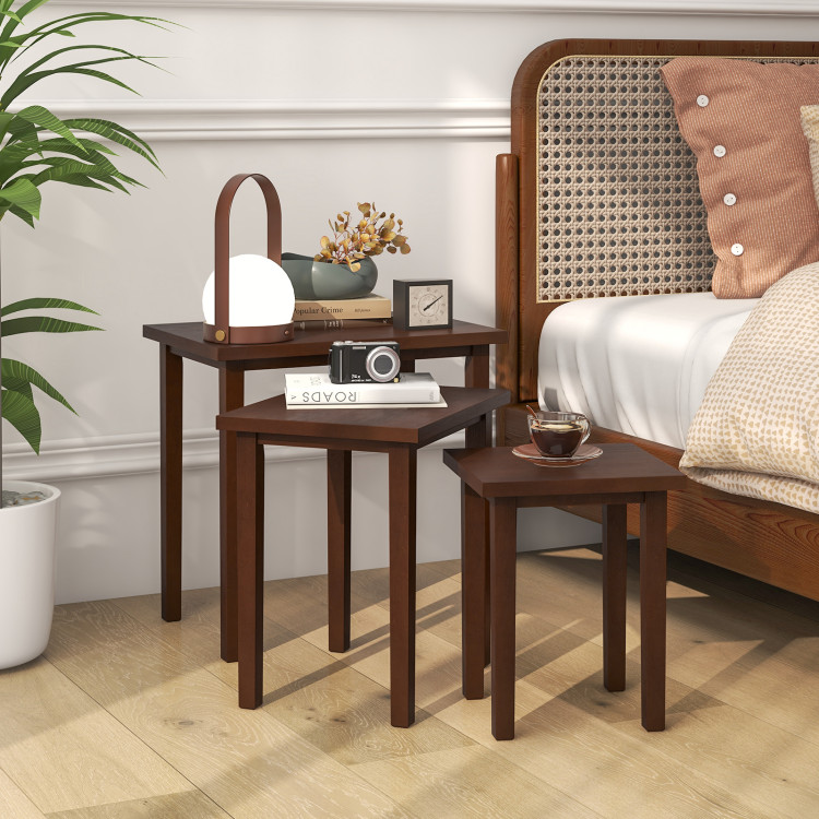 JV11833WN Farmhouse Rectangle Side Table Set for Living Room - Walnut - 3 Piece