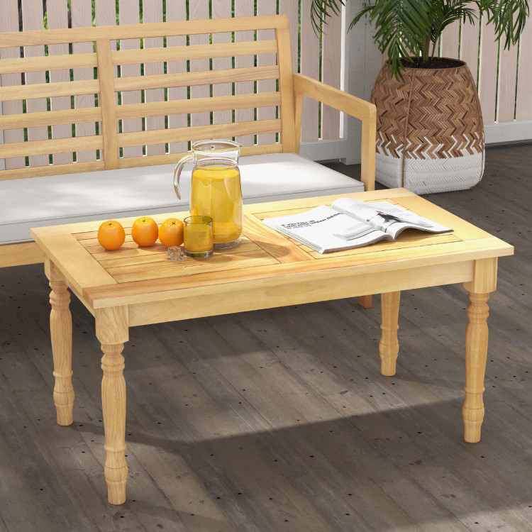 JV11902 Patio Coffee Table with Solid Teak Wood Structure & Slatted Tabletop