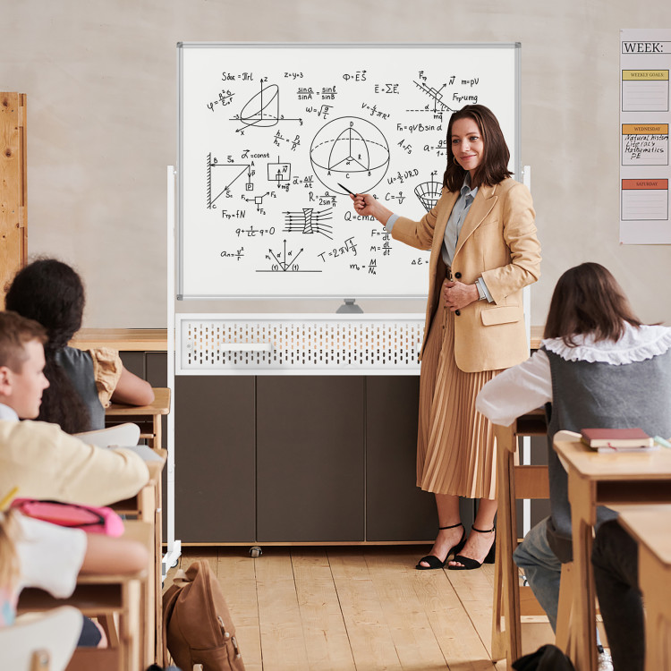 CB10730WH Mobile Whiteboard Adjustable Double-Sided Magnetic Board with Pegboard - White