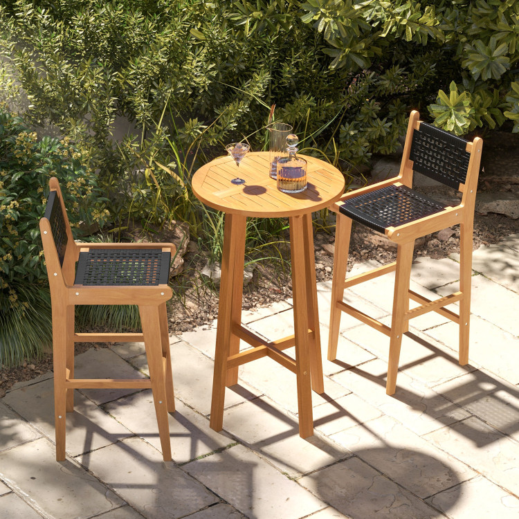 JV11897 30 in. Rattan Teak Wood Bar Stool with Backrest & Footrest