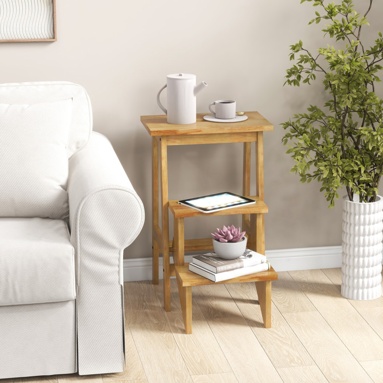 Picture of Total Tactic JV11063NA 3-in-1 Rubber Wood Step Stool with Convenient Handle - Natural