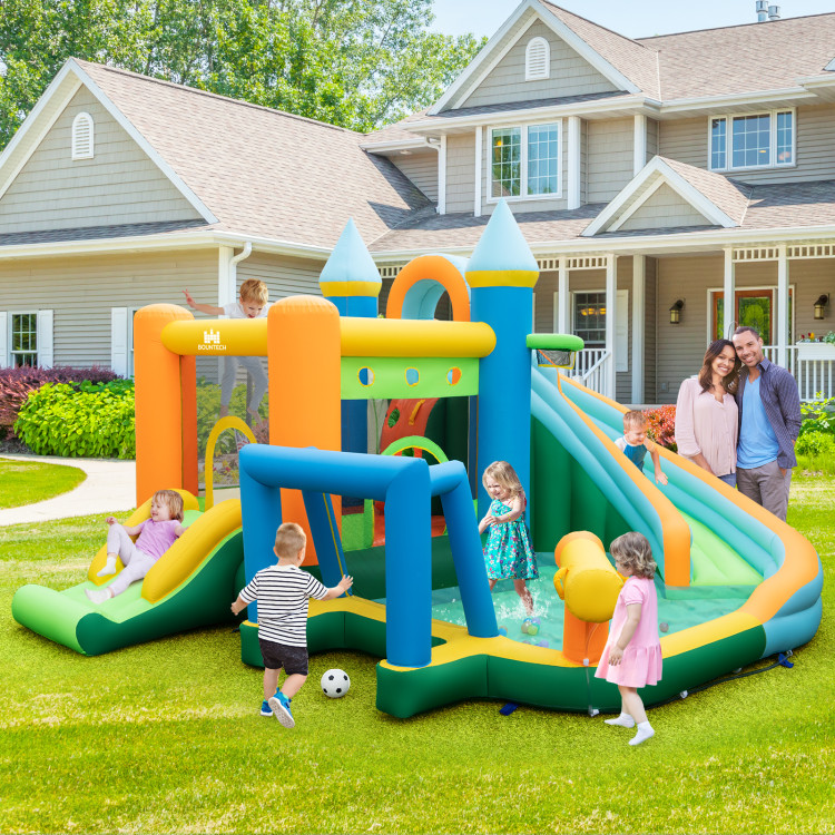 NP11331-EP24683 Inflatable Water Slide with Dual Slides & Splash Pool Bounce House with 735W Blower