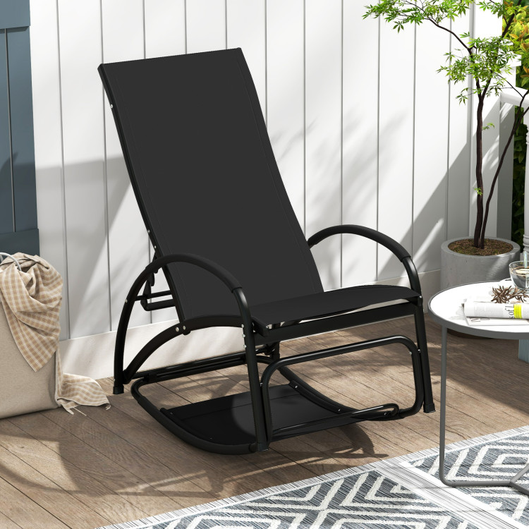 NP11615SH 2-in-1 Outdoor Rocking Chair with 4-Position Adjustable Backrest for Patio Porch Poolside - Black