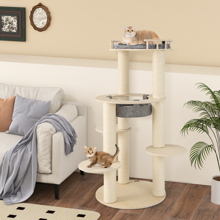 Picture of Total Tactic PV10171GR 5-Level Wooden Cat Tree with Padded Perch Non-Woven Hammock - Gray