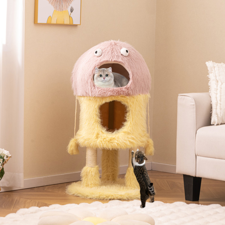 Picture of Total Tactic PV10187YW Cute Monster-Themed Cat Tower with 2 Private Condos & 3-Level Activity Center - Yellow