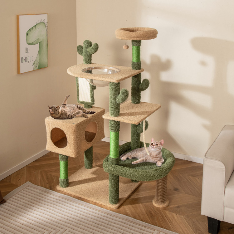 Picture of Total Tactic PV10201GN 59 in. Multi-Level Cactus Cat Tree with Scratching Posts Cando Toy & Rope - Green