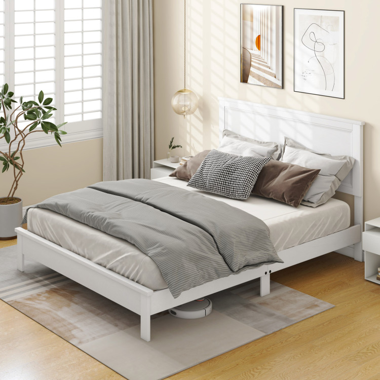 HU10900WH-Q Queen Size Bed Frame Platform Slat High Headboard Bedroom with Rubber Wood Leg - White