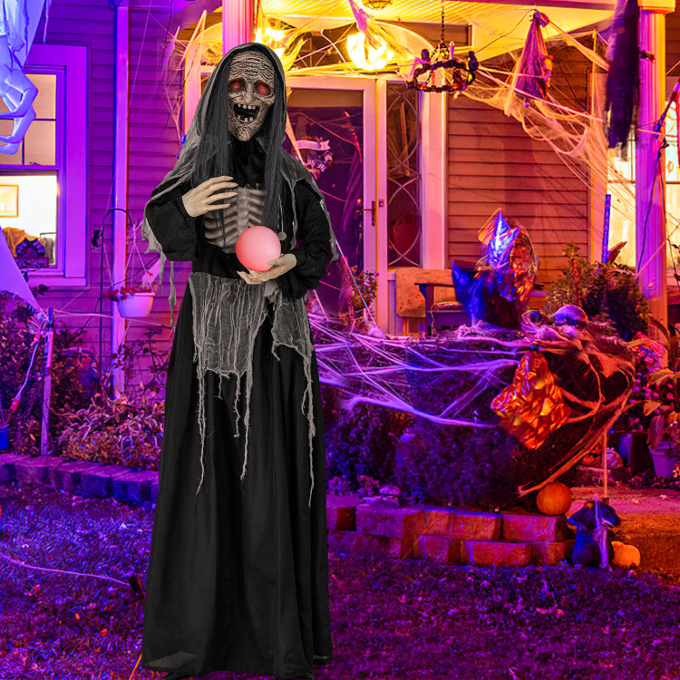 CM24705 6 ft. Halloween Animatronics Standing Witch with Light Up Eyes & Magical Ball