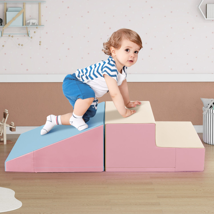 FH10121BE Step & Slide Climber for Infants & Toddlers Baby Soft Play Set Foam Blocks - Pink & Blue - 2 Piece