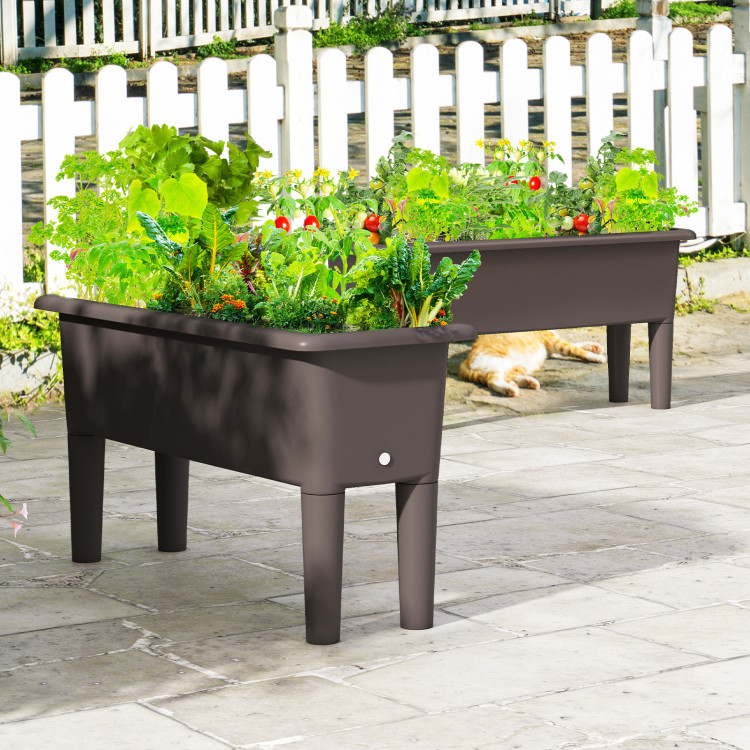 GT4186CF Raised Garden Beds Self-Watering Planter Box with Detachable Legs & Drainage Hole - Coffee - 2 Piece