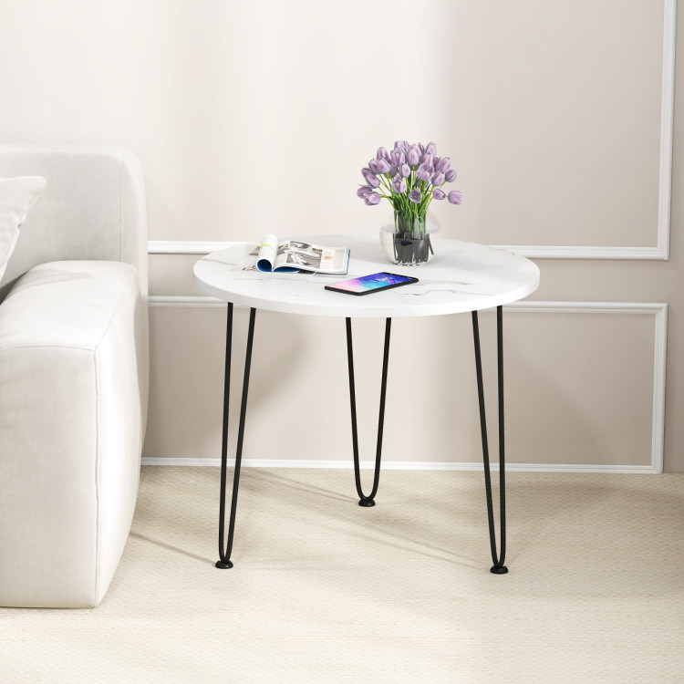 HV10626WH Round Coffee Table with Thickened Tabletop & Metal Tripod Legs - White