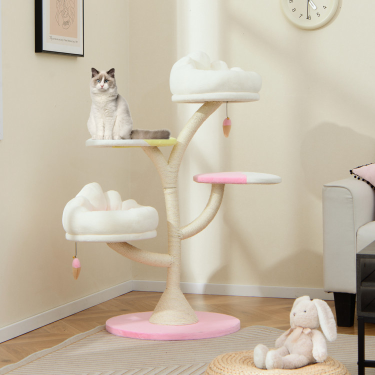Picture of Total Tactic PV10160PI Multi-Layer Cat Tree Cat Tower with 2 Cat Perches 2 Platforms - Pink
