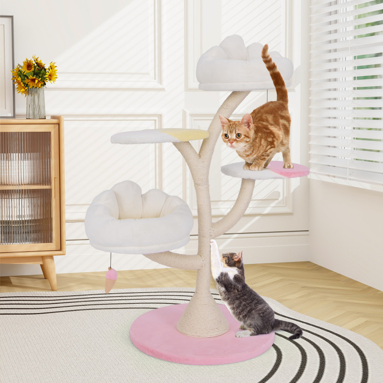 Picture of Total Tactic PV10160PI Multi-Layer Cat Tree Cat Tower with 2 Cat Perches 2 Platforms - Pink