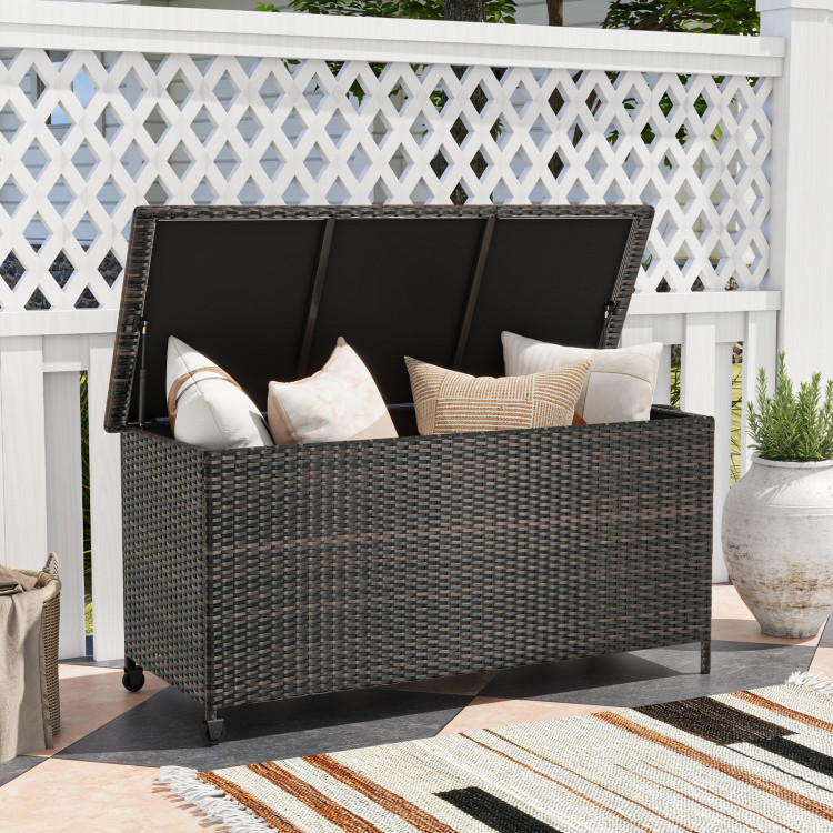 NP11512BN 85 gal Indoor Outdoor Storage Container with Waterproof Liner & Universal Wheels - Brown