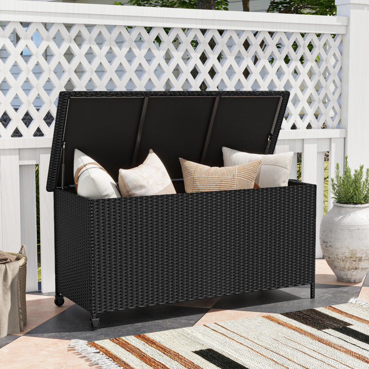 NP11512DK 85 gal Indoor Outdoor Storage Container with Waterproof Liner & Universal Wheels - Black