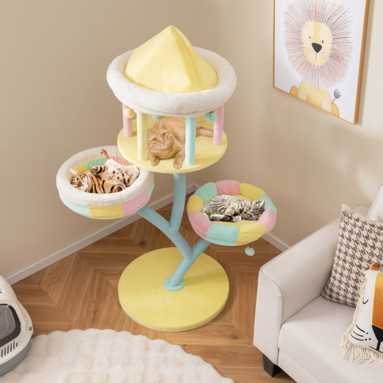 Picture of Total Tactic PV10161CL Multi-Layer Cat Tree with 2 Removable Perches Scratching Posts - Multi Color