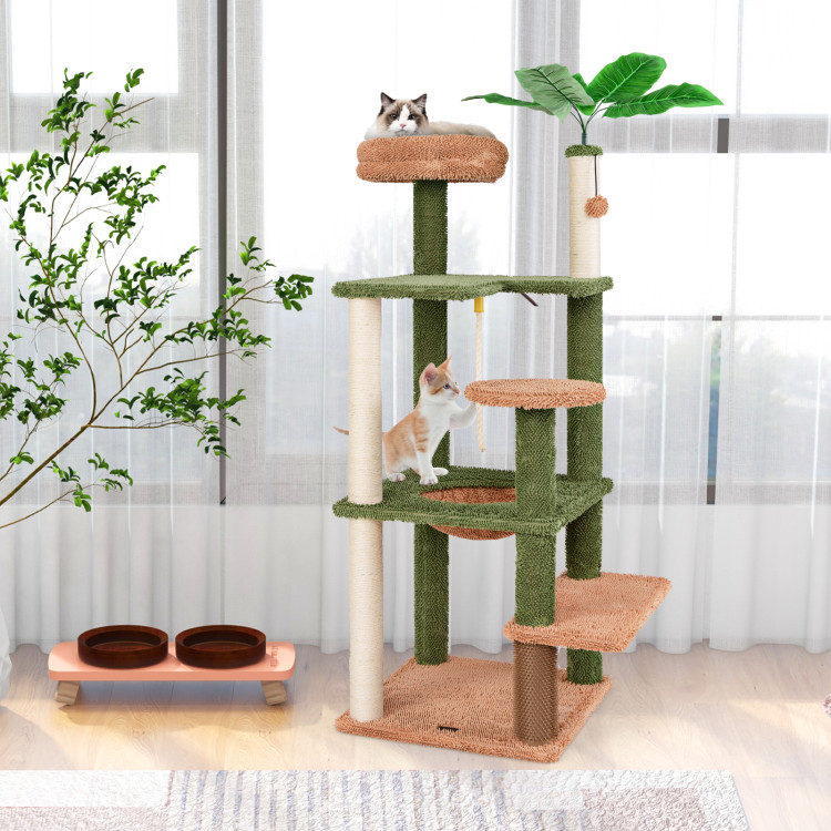 Picture of Total Tactic PV10195GN Multi-Level Cat Tree with Scratching Posts & Rope Plush Perch Toy Bed - Green