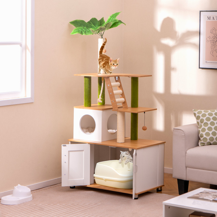 Picture of Total Tactic PV10198WH Hidden Cat Washroom with Cat Tower for Indoor Cats - White
