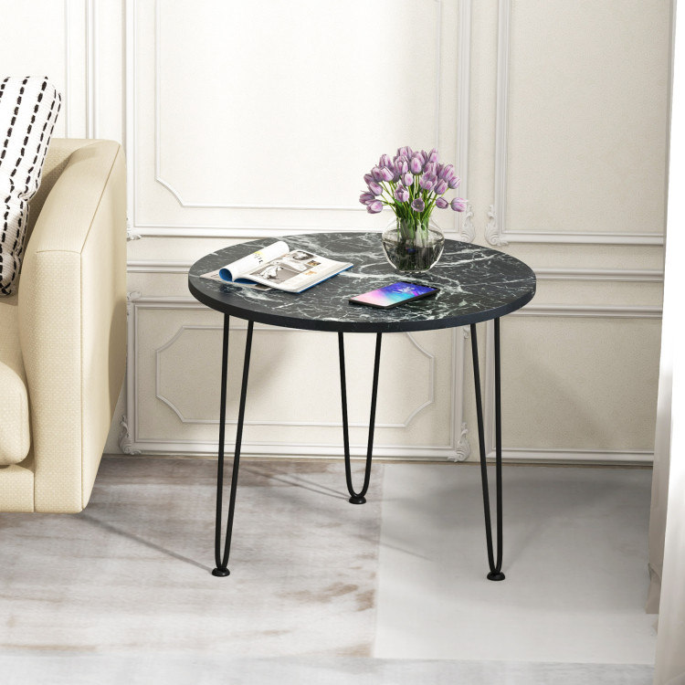 HV10626DK Round Coffee Table with Thickened Tabletop & Metal Tripod Legs - Black