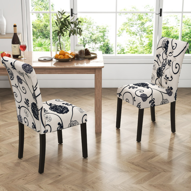 HW64221PT Tufted Dining Chair Set with Adjustable Anti-Slip Foot Pads - Blue & White - 2 Piece