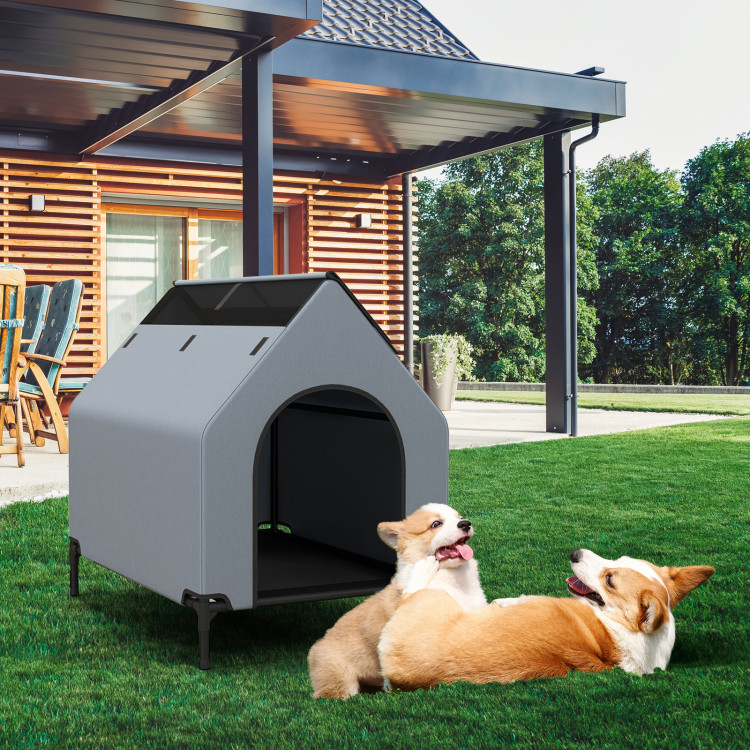 Picture of Total Tactic PU10047GR Outdoor Elevated Pet House with Ventilated Windows - Small