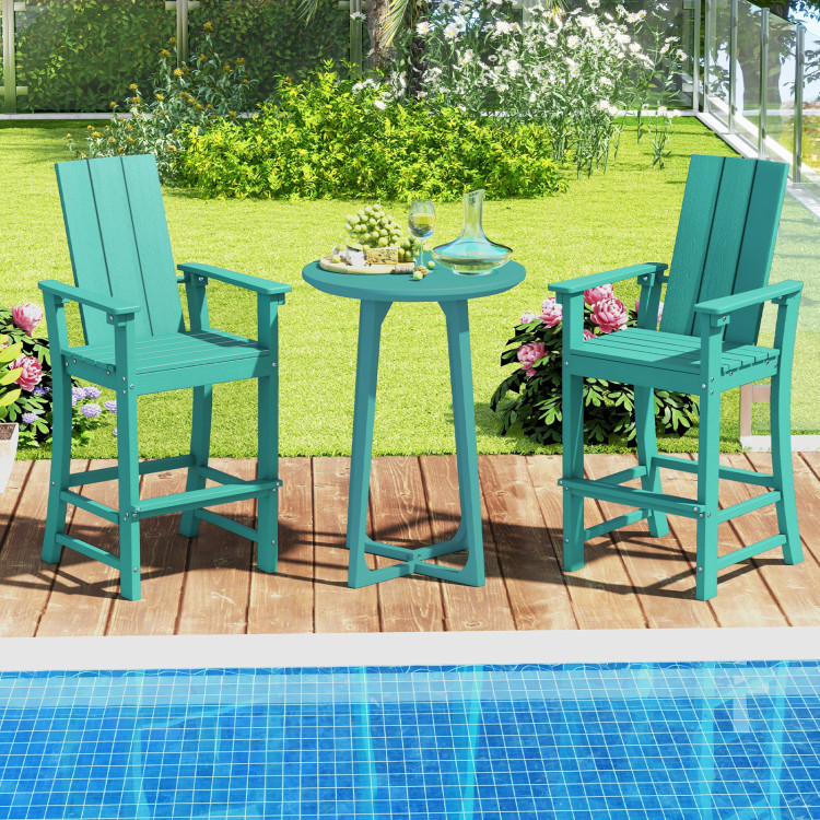 NP11903TU Tall Adirondack Chair Outdoor Bar Stool with Ergonomic Backrest for Backyard - Turquoise