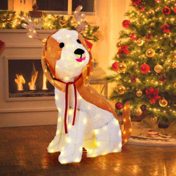 CM25015US Lighted Christmas Dog with LED Lights Ground Stakes & Cable Tiers