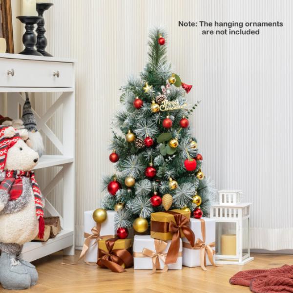 CM25037 3 ft. Pre-Lit Artificial Mini Christmas Tree with 98 Flocked PVC & Pine Needles