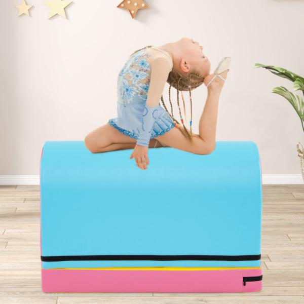 FH10118BE Gymnastics Vaulting Box with Detachable Mat Carrying Handle for Kids - Blue