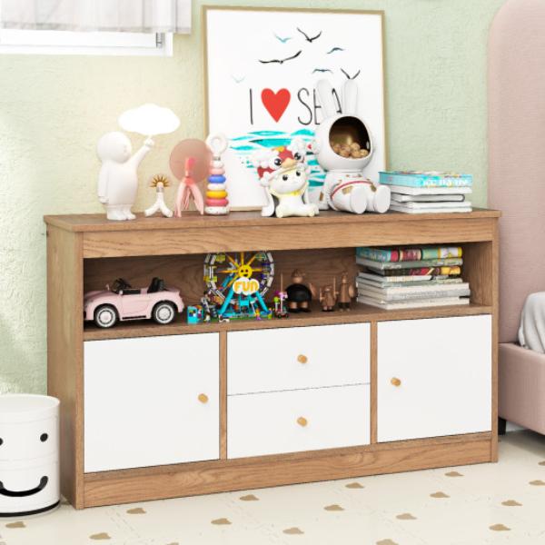 Picture of Costway JZ10282NA Kids Toy Storage Organizer with Open Shelf & 2 Drawers for Playroom - Natural