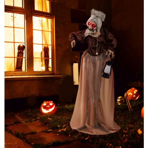 CM24800 Life-Size Halloween Animatronic Moving & Talking Old Lady Hag Prop