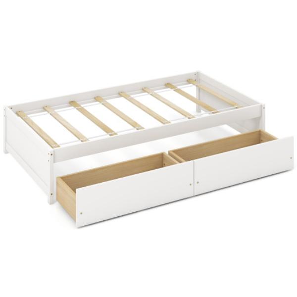 HU10955WH Twin Size Captain Bed with 2 Drawers & Slats Support - White