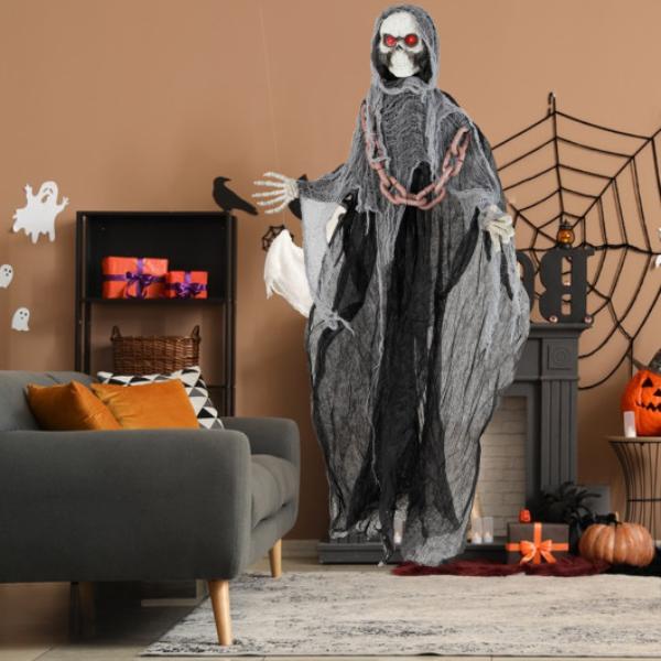 CM24977 6.4 ft. Halloween Standing Grim Reaper with Lighted Eyes & Terrifying Sounds