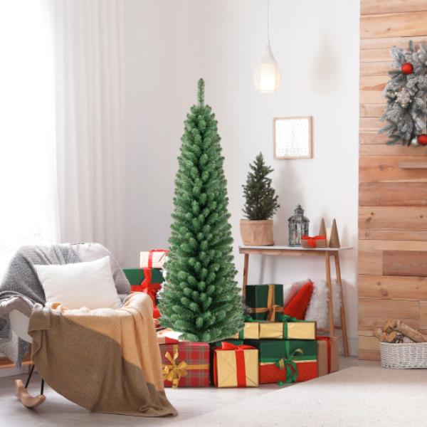 CM24753US-5 Pencil Christmas Tree with Memory Wire Branch Tips & Warm LED Lights - 5 ft.