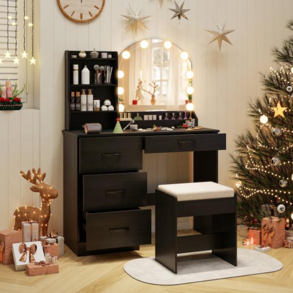 thumbnail image 2 of Costway Vanity Desk With Mirror & Lights Makeup Table With Power Outlets & 7 Drawers 2 of 14