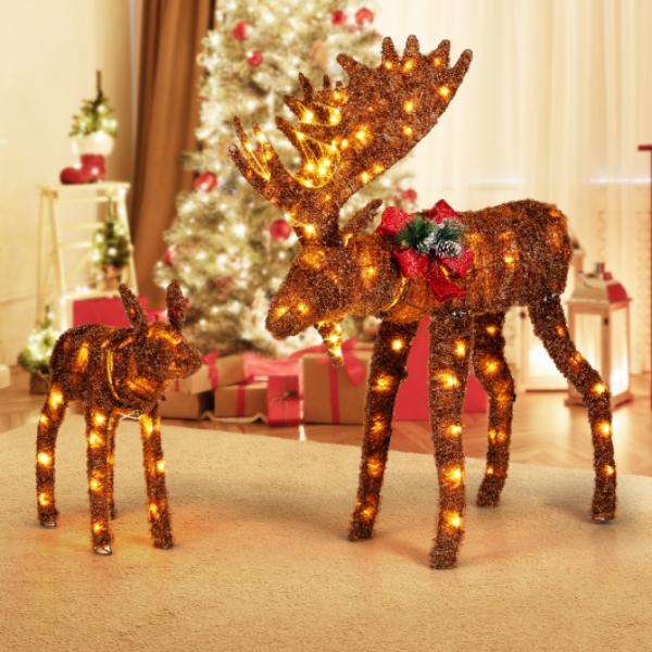 CM24892US Lighted Moose Family with 170 LED Lights & Zip Ties - 2 Piece