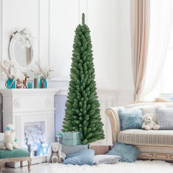 CM24753-6 Pencil Christmas Tree with 295-392-523-671 Memory Wire Branch Tips & Upgraded Metal Stand - 6 ft.