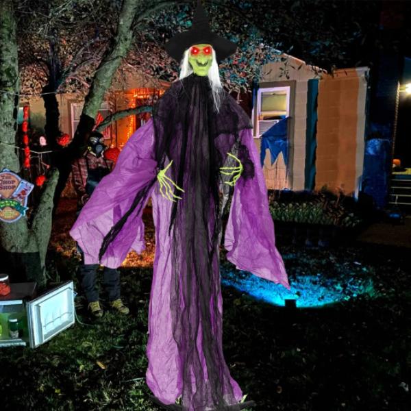 CM24978 7.2 ft. Halloween Standing Witch with Lighted Eyes & Automatic Arm Movement