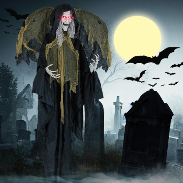 CM24980 8.2 ft. Halloween Standing Witch with Lighted Eyes & Automatic Wing Movement