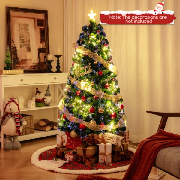 Picture of Costway CM24788US-15 Pre-Lit Artificial Christmas Tree with Top Star & Branch Tips - 5 ft.