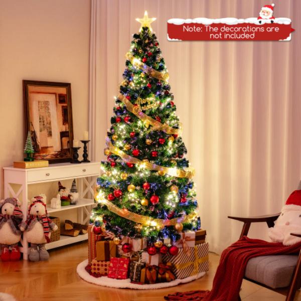 Picture of Costway CM24788US-21 Pre-Lit Artificial Christmas Tree with Top Star & Branch Tips - 7 ft.