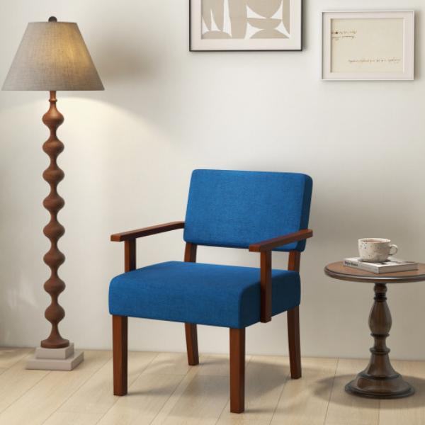 Picture of Costway JV12093BL Linen Accent Chair Living Room Chair with Soft Padded Seat & Backrest - Blue