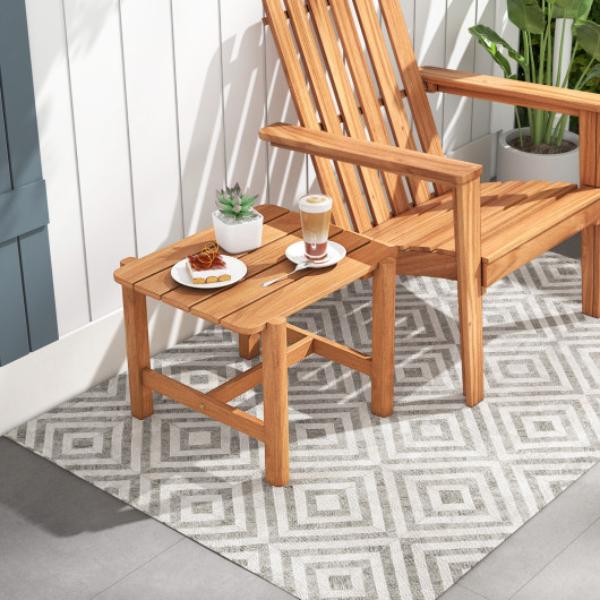 JV11959 Patio Teak Wood Side Table with Slatted Tabletop for Yard