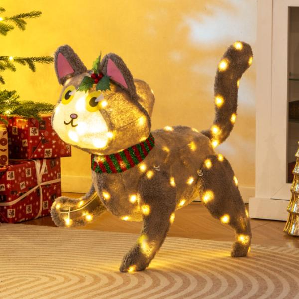 CM25019US Pre-Lit 88 LED Light Up 3D Cute Cat with Warm White Light & Plug