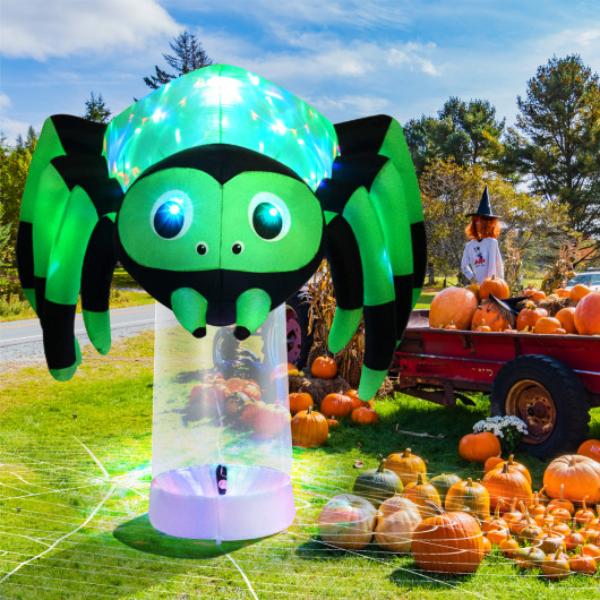 TT10029US 6 ft. Halloween Inflatable Spider with 3 Color Rotating Light