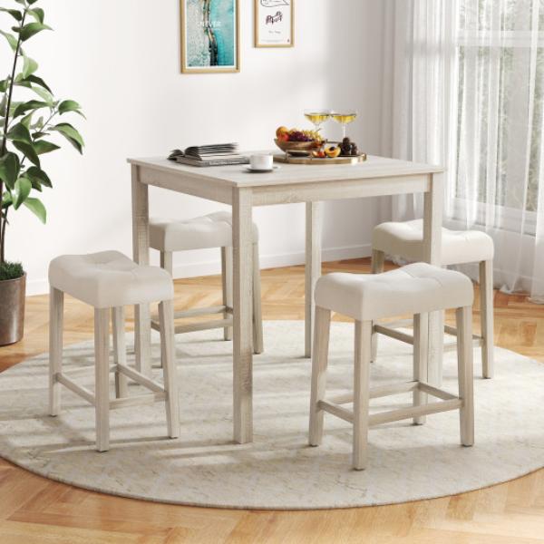 Picture of Costway JV12051GR Bar Table Set with Square Table & 4 Padded Stools - Gray - 5 Piece