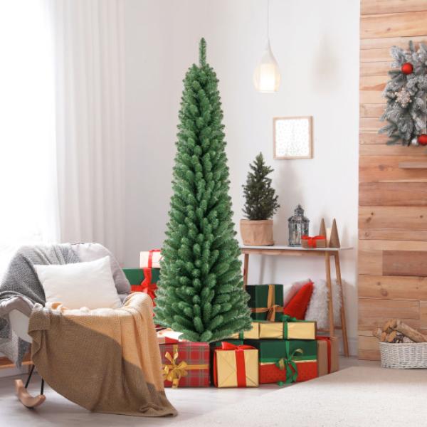 CM24753US-6 Pencil Christmas Tree with Memory Wire Branch Tips & Warm LED Lights - 6 ft.