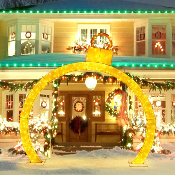 CM25056US 10.5 ft. Christmas Pre-Lit Arch with Gold Ornament Cap & 300 Warm White LED Lights