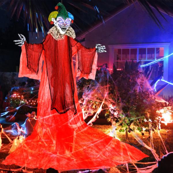 CM24982 Halloween Hanging Clown with Wings & Lighted Colorful Eyes